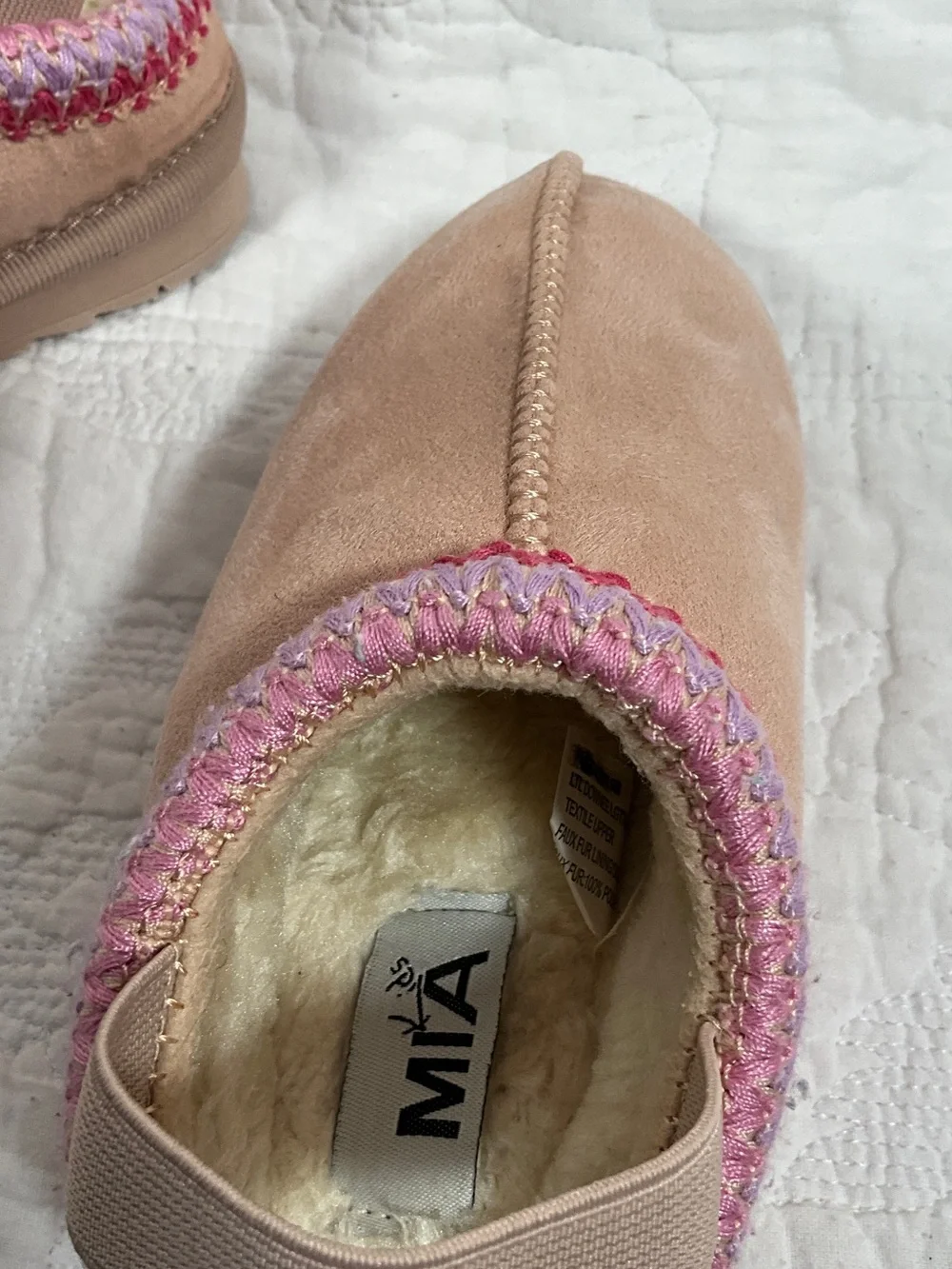 MIA Blush Slip-On Slippers with Pink & Lavender Knit Trim